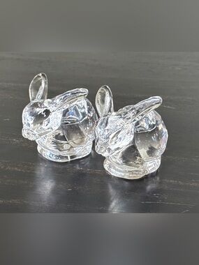 Vintage Crystal Clear Industries Crystal Bunny Taper Candle Holders Set of 2